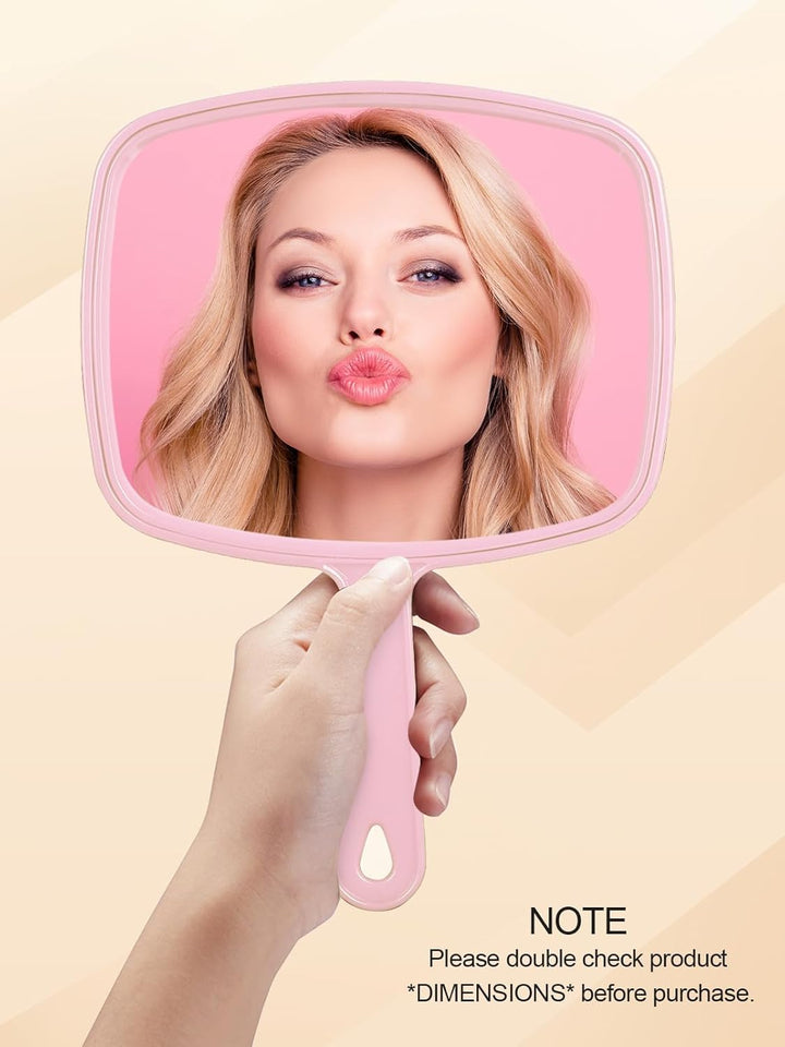 Hand Mirror Salon Barber Hairdressing Handheld Mirror with Handle (Square Pink 7.4 X 10.3 Inches)