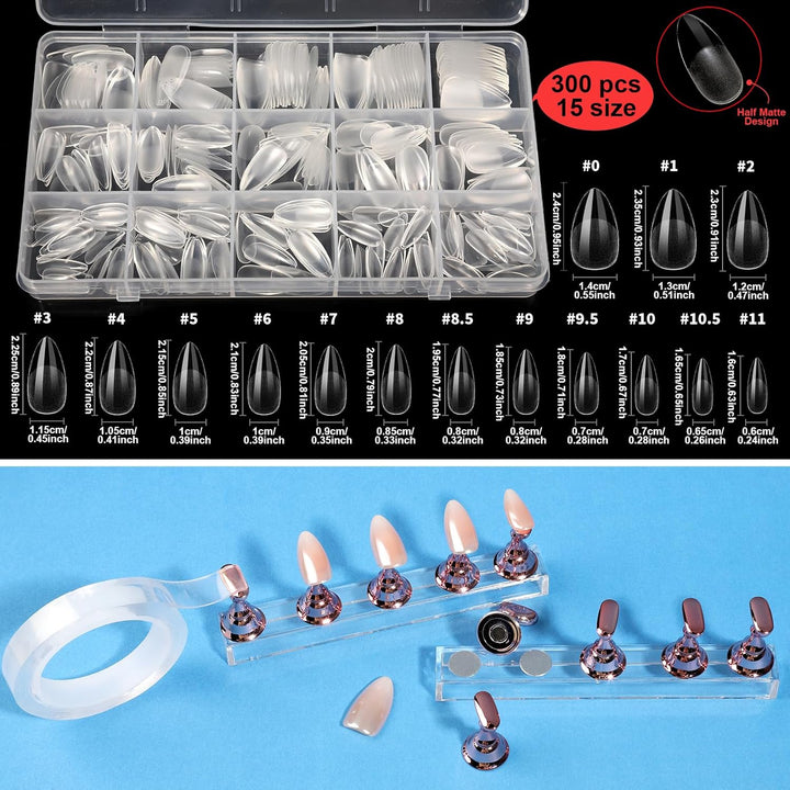 Acrylic Nail Kit with Chrome Powder, Almond Tips, Art Brushes, Charms, 3D Gel, Tools, Stand - Beginner Set