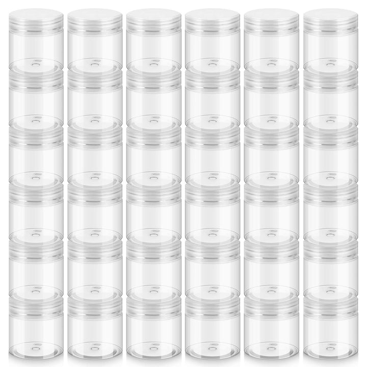 36 Pack 2 OZ Plastic Jars with Lids, BPA Free, Reusable, Refillable Transparent Cosmetic Containers for Bath Salts, Cosmetics, Powders, Beauty Product and Small Accessories