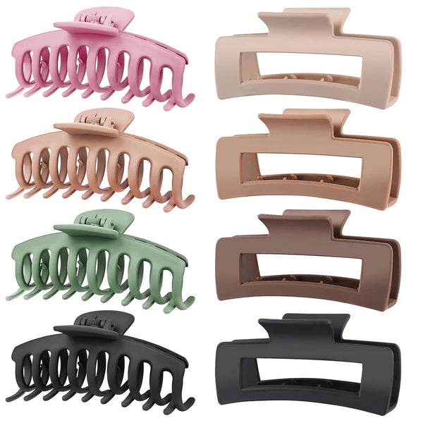 8 Pack Big Hair Claw Clips for Women Large Claw Clip for Thin Thick Curly Hair 90'S Strong Hold 4.33 Inch Nonslip Matte Jumbo Hair Clips (8 Pcs)