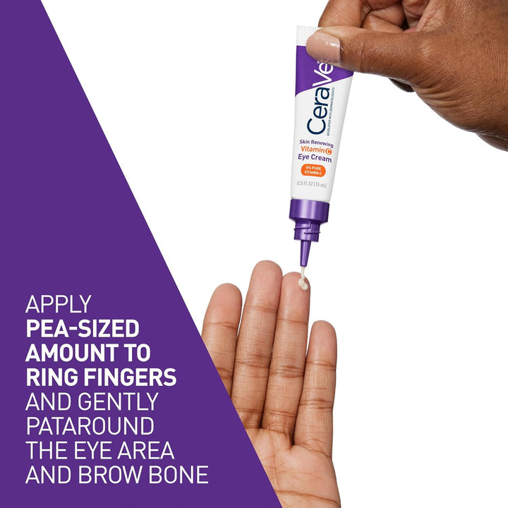 Skin Renewing Vitamin C Eye Cream, Vitamin C, Hyaluronic Acid, Ceramides & Caffeine, under Eye Cream for Dark Circles and Puffiness, Fragrance Free & Ophthalmologist Tested, 0.5 Fl. Oz