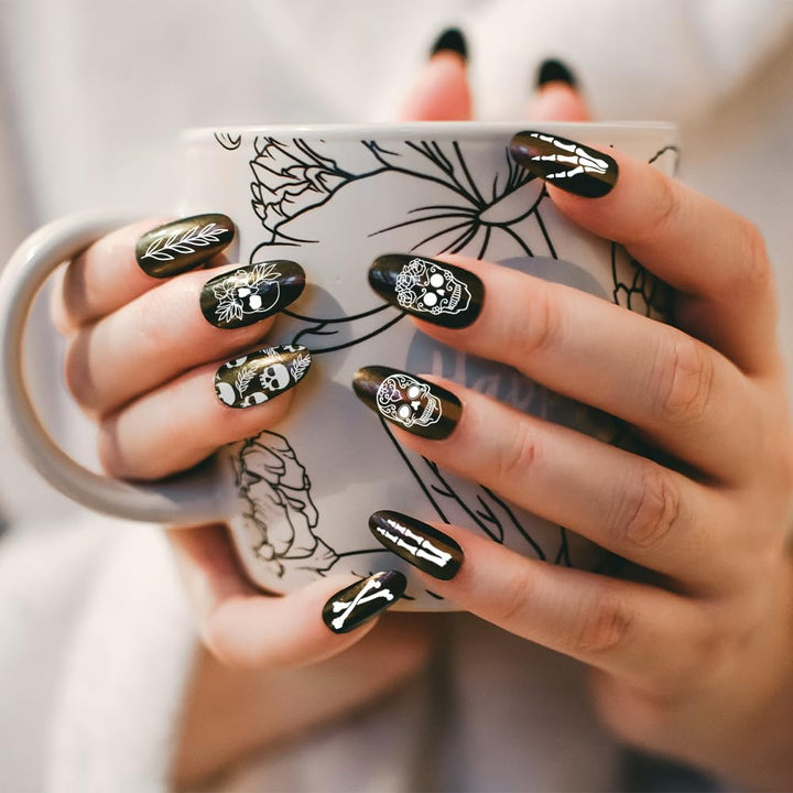 3Pcs Gothic Skull Nail Stamper, 58 Patterns Horror Skeleton Flower Nail Stamping Plate Nail Art Stencils Stainless Steel Nail Image Plates for Nail Design Print Manicure Salon Halloween