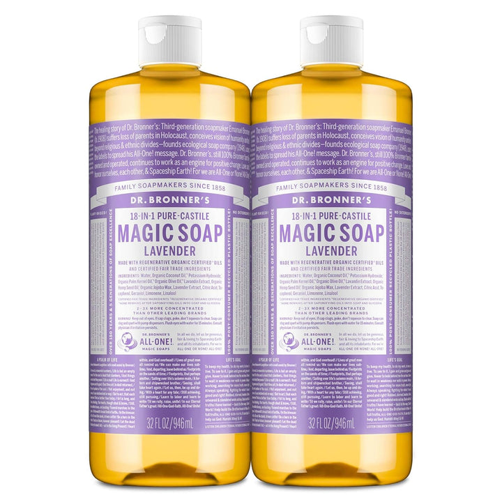 ’S Pure-Castile Magic Liquid Soap - Made with Regenerative Organic Certified Oils - 18-In-1 Uses for Face, Body, Hand, Hair- Gentle on Sensitive Skin - All Natural Body Wash- Lavender, 32Oz
