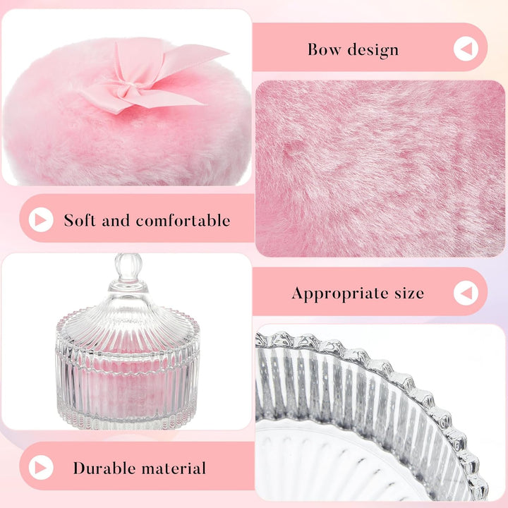 3 Pcs Large Body Powder Puff and Container Powder Container with Puff Crystal Case Soft Washable Reusable Velour Face Body Glitter Wet Dry Makeup(Simple,Clear)