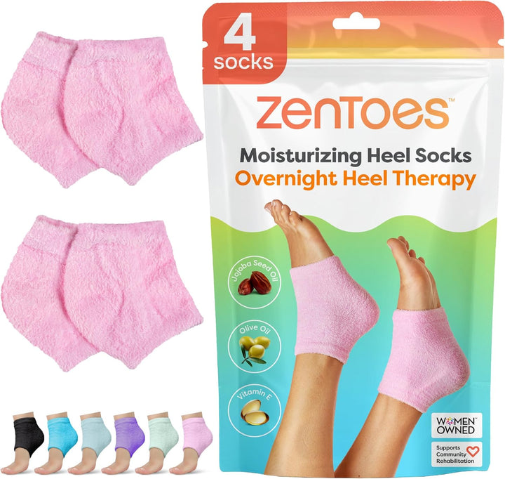 Moisturizing Socks for Cracked Heel Treatment - Vitamin E, Olive Oil and Jojoba Oil Infused Heel Socks to Soften and Hydrate (Fuzzy Blue, Regular)