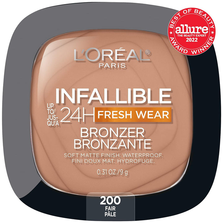 Infallible up to 24H Fresh Wear Soft Matte Longwear Bronzer. Waterproof, Heatproof, Transfer, Humidity and Sweatproof, Fair, 0.31 Oz