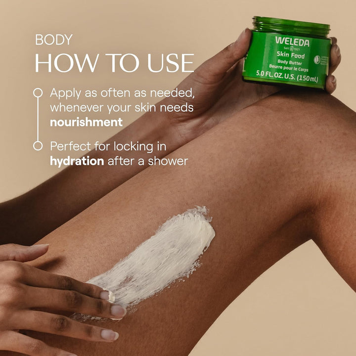 Skin Food Body Butter 5 Fluid Ounce, Sustainable Glass Jar, Plant Rich Hydrating Moisturizer with Shea and Cocoa Butter, Sweet Almond Oil and Pansy