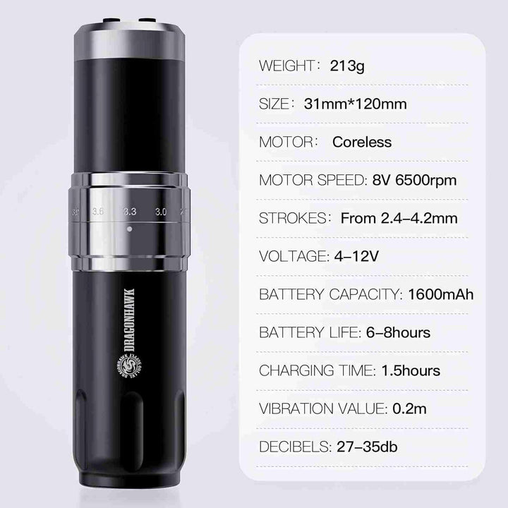 Wireless Tattoo Gun Kit, Rotary Tattoo Machine Pen with 2 Batteries Power Supply, 20 Count Extra Smooth Needles Cartridges, Adjustable 7 Strokes Length for Beginners