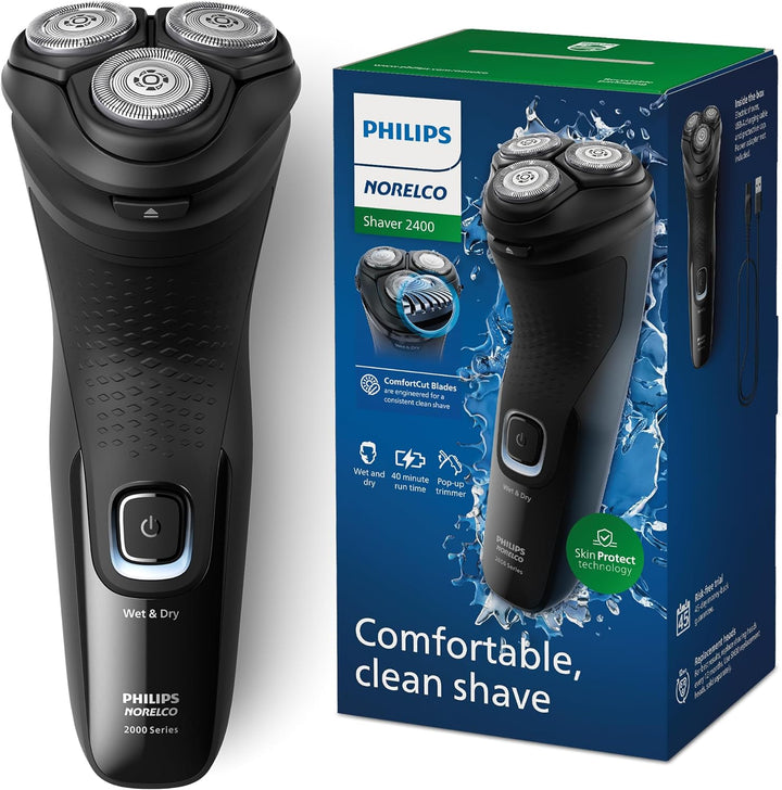 Shaver 2400 Series, Wet and Dry Electric Shaver, Pop-Up Trimmer, P-Cap, Deep Black, Model X3001/90