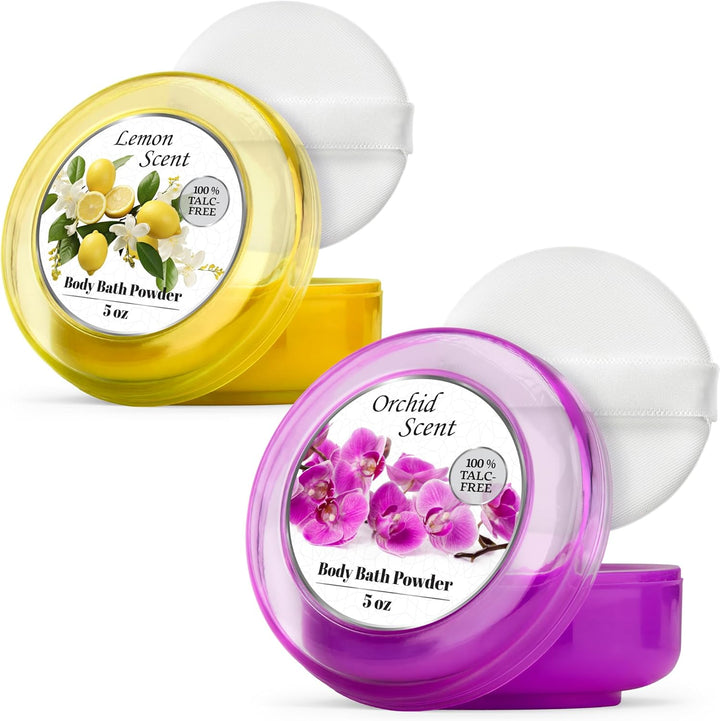 2 Pack Body Powder for Women with Powder Puff, 100% Talc-Free, Elegant Rose Petal & Royal Bouquet Scented Dusting Powder, after Bath for Soft Skin, Extra Large, (2 Pack, 5 Oz Each)