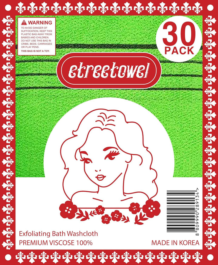 Anti-Shrink Korean Asian Exfoliating Bath Washcloths Mitt Scrub for Body Washcloth Glove Premium Viscose Rayon Onsen Towel Korea Made (6PACK)