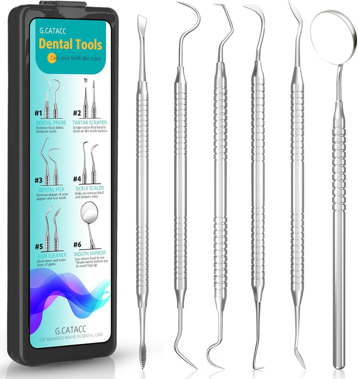 Dental Tools, Dental Pick for Teeth Cleaning, Stainless Steel Hygiene Kit with Tooth Scraper Plaque Tartar Remover - with Case