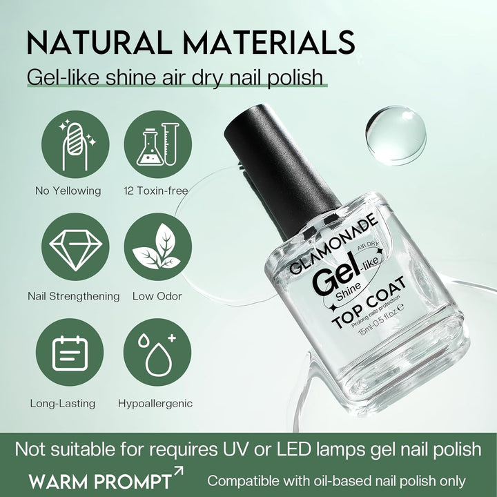 Top Coat Nail Polish Clear: Quick Dry Nail Polish No Chip High Shine Long Lasting Glossy Fast Air Dry Top Coat for Nail Art Manicure Salon Quality