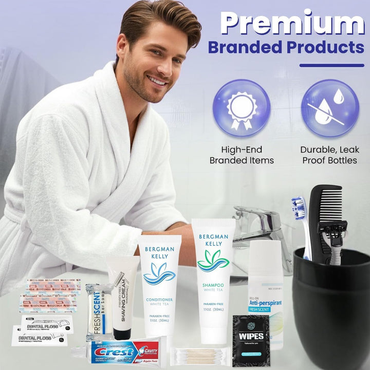 Travel Toiletry Kit for Men and Women – 15 Piece Set of Travel Size Toiletries, TSA Compliant, Includes Shampoo and Conditioner, Body Wash, Toiletry Bag & More