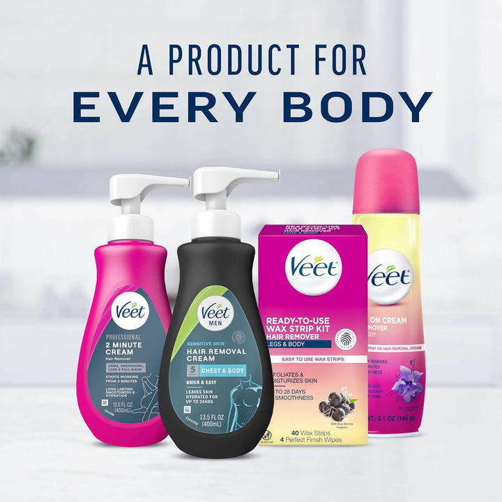 Hair Removal Cream for Men, 5 Min Sensitive Skin, Hair Removal Gel for Body, Chest & Back, Dermatologically Tested, 13.5 FL OZ W/ Spatula