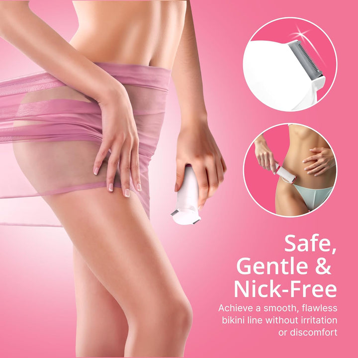 Clio  Electric Bikini Trimmer - Travel-Friendly Hair Shaver for Smooth, Dual Blade for Close Shave, Use Wet or Dry - Battery-Powered + Trimming Guide Included