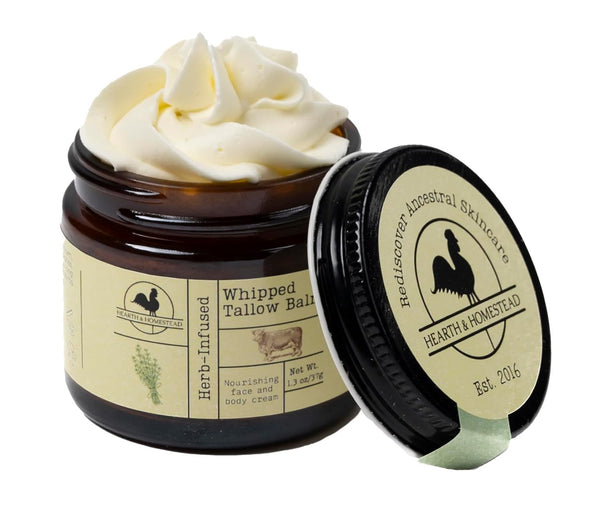 : Handmade Whipped Tallow Balm (Unscented/Herb-Infused) - Organic Body Butter with Infused Olive Oil, for Eczema, Rosacea, Baby - 1.3 Oz