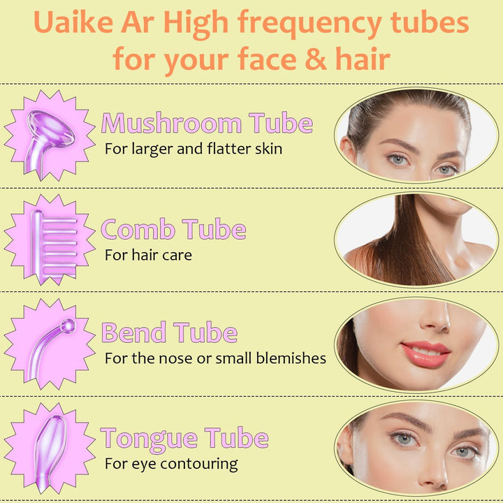 High Frequency Facial Wand -  4 in 1 Violet Portable Handheld High Frequency Facial Machine - at Home Face Skin Wand Device with 4 Pcs Purple Glass Tubes