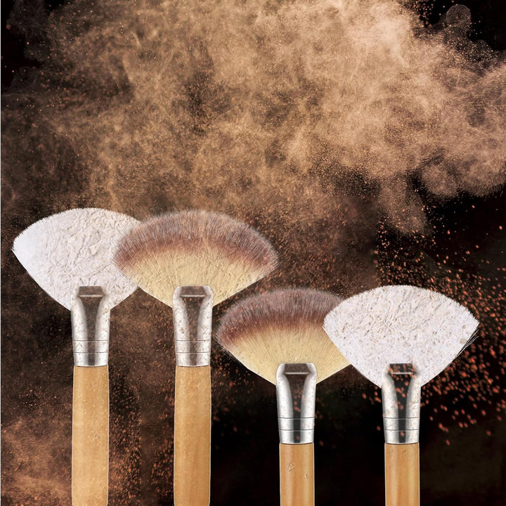 4Pcs Fluffy Facial Brushes Esthetician Fan Brushes Esthetician Short Handle Fan Brush Soft Bristle Highlighter Brush Face Makeup Tools for Powder Blush Body Powder Brush