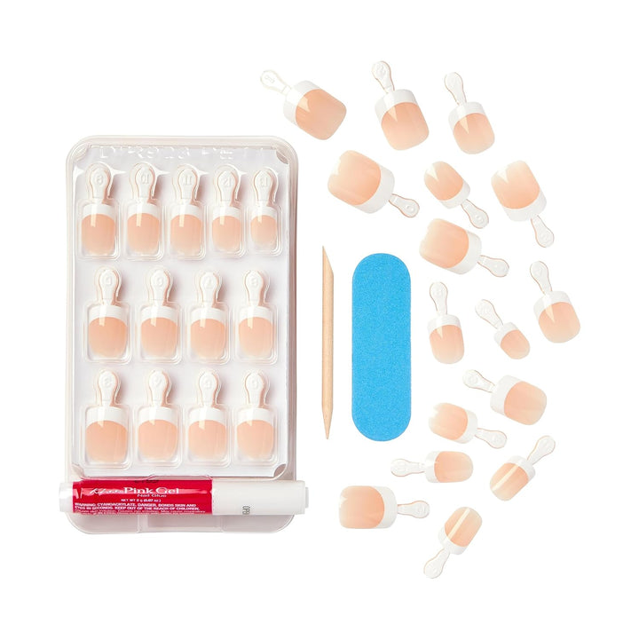 Everlasting French Nail Manicure, Chip-Free with Flexi-Fit Technology, Real Short, "Endless", Nail Kit with Pink Nail Glue (Net Wt. 2 G / 0.07Oz.), Mini File, Manicure Stick, and 28 Fake Nails