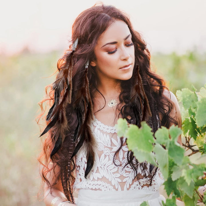 12 Pcs Clip in Hair Feathers Extensions for Women Colored Boho Feather Hair Clips Halloween Cosplay Costume Carnival Party Headdress Accessory Gifts(Brown, Black, Dark Coffee,Standard)