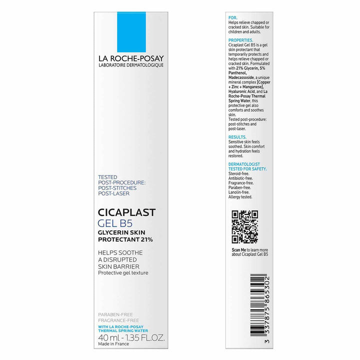 La Roche-Posay Cicaplast Gel B5, Protective Repair Gel for Cracked, Chapped Skin with Madecassoside and Glycerin, Tested Post-Procedure, Post-Stitches, Post-Laser, 1.35 Fl Oz
