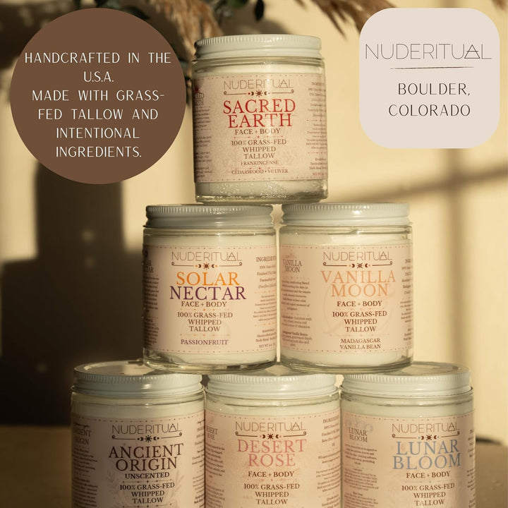 100% Grass-Fed Whipped Tallow Balm for Skin Care – Face + Body – Natural Moisturizer Lotion, 4 Oz (Vanilla Moon)