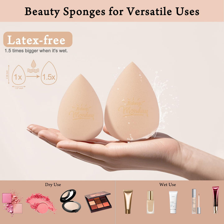 Makeup Sponge Set Blender Sponges, Latex-Free Beauty Makeup Sponges 7 Pcs with 1 Travel Container Case for Blending Foundation Liquid Cream and Powder (Beige)