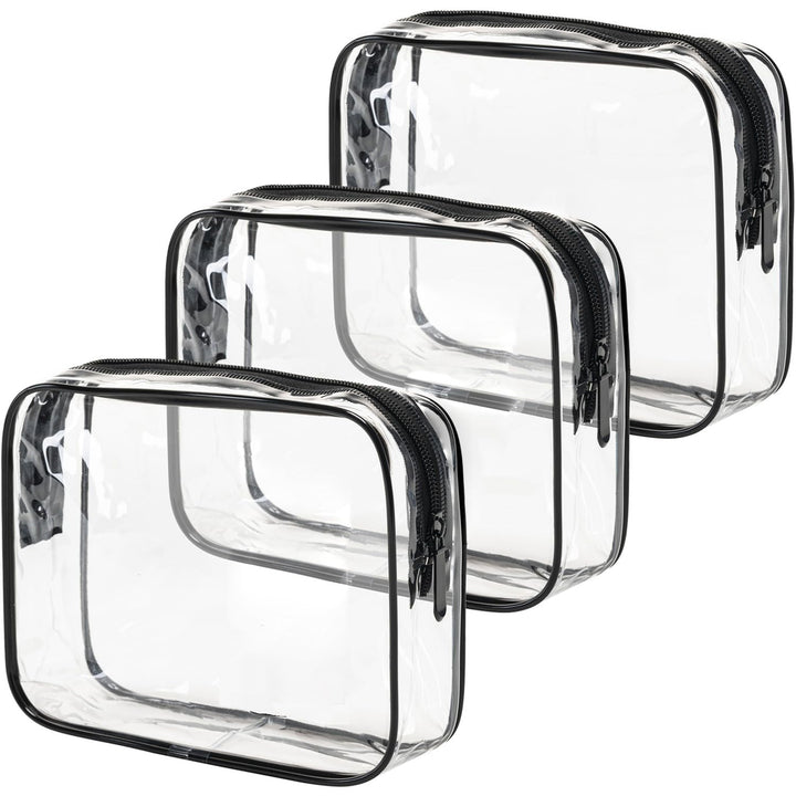 TSA Approved Toiletry Bag, 3 Pcs Clear Toiletries Bags Quart Size Travel Makeup Cosmetic Bag for Women Men, Carry on Airport Airline Compliant Bag (Black)