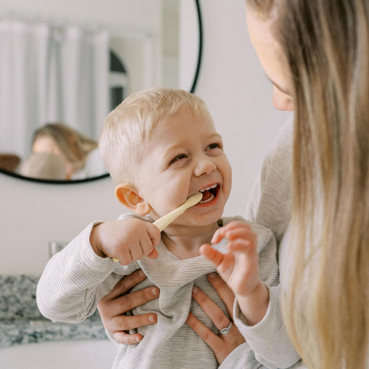 Infant-To-Toddler Toothbrush Set, Soft & Gentle Manual Toothbrushes for Baby, Green/Dark Blue/Ecru/Blue, BPA Free, 0-3 Years – 4-Pack
