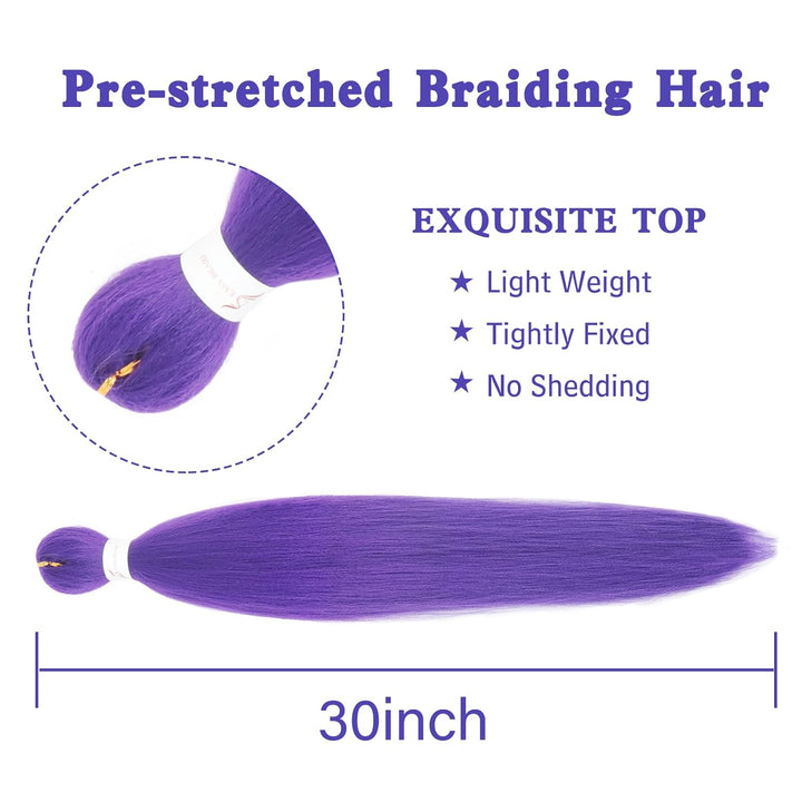 Long Purple Braiding Hair 30 Inch, Pre Stretched Synthetic Braiding Hair for Braids,2 Packs Purple Rumi Hair Extensions for Stage Party Halloween Costume Cosplay