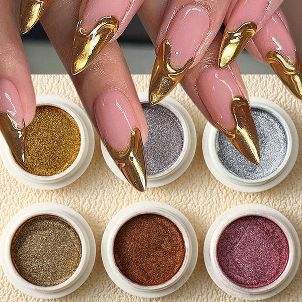 6PCS Chrome Nail Powder Metallic Mirror Pigment Glitter Effect Holographic Powder for Nails, Rose Gold Silver Champagne Rubbing DIY Dust for Nail Designs Decoration Supplies