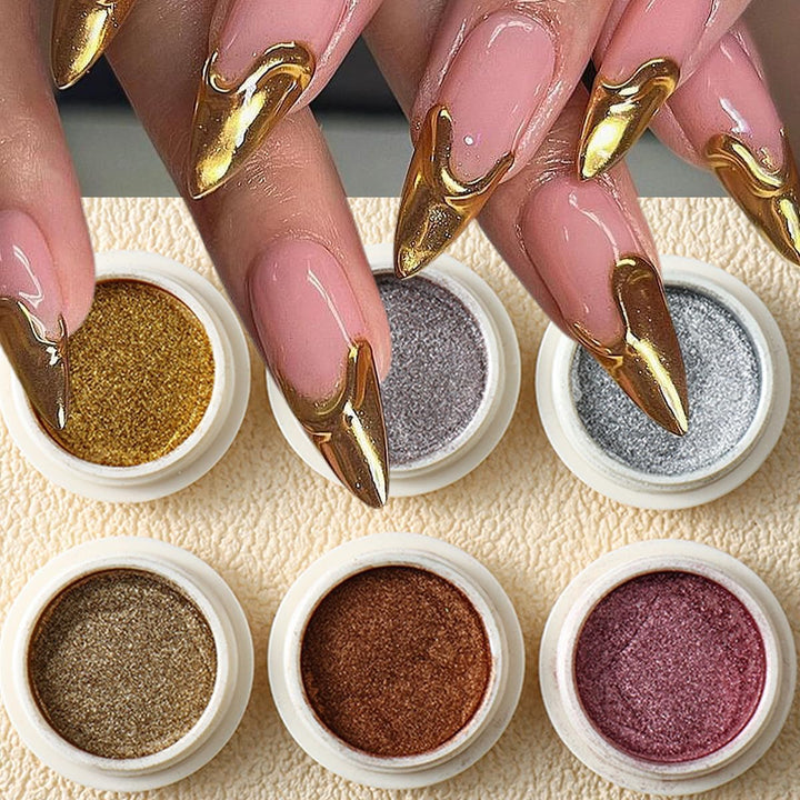 6PCS Chrome Nail Powder Metallic Mirror Pigment Glitter Effect Holographic Powder for Nails, Rose Gold Silver Champagne Rubbing DIY Dust for Nail Designs Decoration Supplies