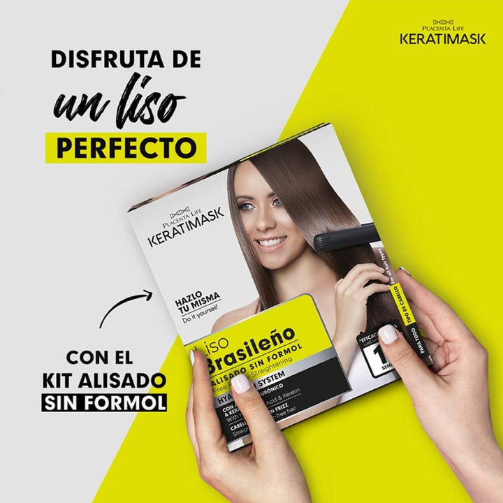 Brazilian Straightening Kit with Keratin and Hyaluronic Acid - Keratin Treatment- Get a Perfect Smooth, Shiny and Silky- Formaldehyde FREE