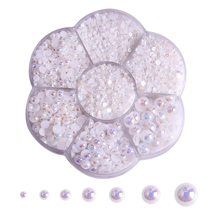 5800 Pcs Half Pearls for Crafts, Flatback Pearls for Artwork Making, DIY Rhinestones Accessory Nail Art, Face Gems Jewels Flat Back Craft Pearls - White