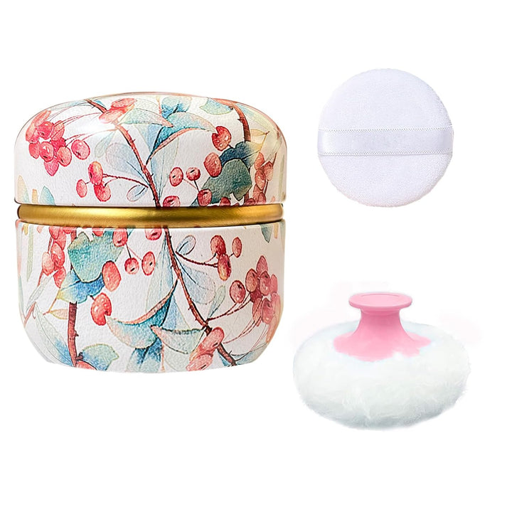Body Powder Puff and Container for Dusting Powder, Women Powder Puff and Powder Case for Bath and Travel (Romantic Flowers)
