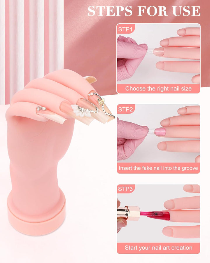 Practice Hand for Acrylic Nails Soft Touch Mannequin Hand for Nails, Flexible and Bendable Fake Hand for Nails for Nail Art Beginners,8.99 X 3.07In