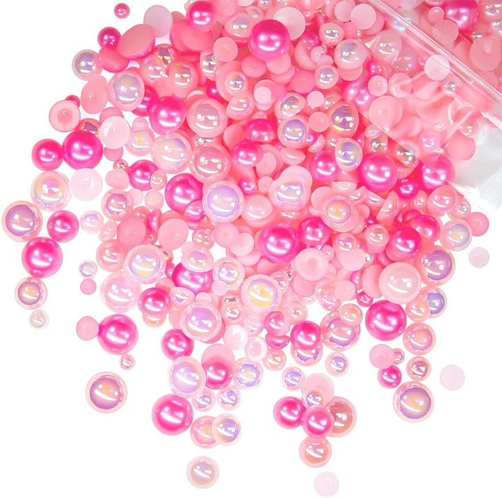 51G White Half Pearls for Crafting 4Mm 5Mm 6Mm 8Mm 10Mm Mix Sizes Pure White Flatback round Beads Charms for Nails Face Eyes Makeup Tumblers Bottles DIY Crafts Bedazzling Clothes Shoes Phones