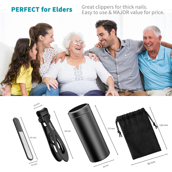 Ultra Wide Jaw Opening Nail Clippers Set, Toenail Clippers for Thick Nails, Heavy Duty Nail Cutter, Stainless Steel Toe Nail Clippers for Seniors, Men & Women Manicure,Pedicure,Big(Black)