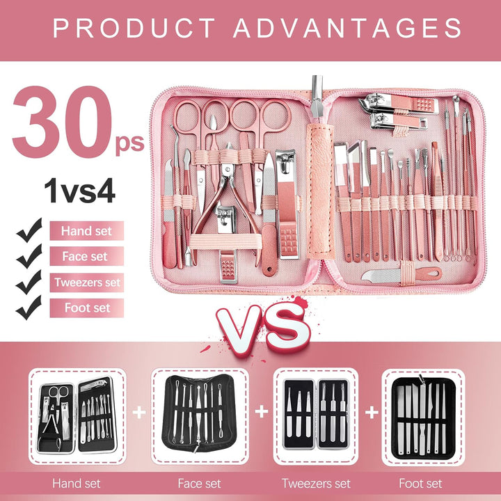 Manicure Set 30 in 1 Nail Clipper Set,  Nail Clippers, Fingernail & Toenail Clippers, Manicure Tools, Pedicure Tools, Suitable for Travel Manicure Kit, Nail Set Kit with Everything Profe