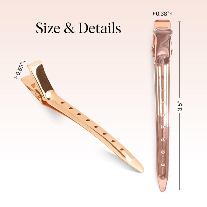 Professional Alligator Clips for Hair Styling – 3.5" Aluminum Hair Sectioning Clips for Salon & Makeup Application | Ideal Gifts for Women – Rose Gold, 6 Pcs
