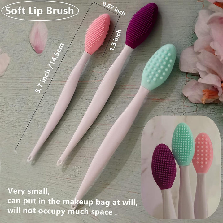 3 Pcs Lip Scrub Brush,Lip Scrubber Exfoliator,Double-Sided Silicone Lip Brush Tool for Men Women Lip Lightening, Lip Exfoliator Scrubber Tool for Dark Lips