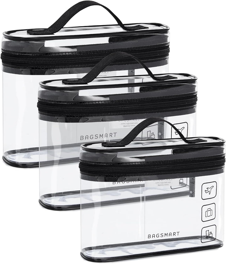 TSA Approved Toiletry Bag, 2 Pack Clear Makeup Cosmetic Bag Organizer, Quart Size Travel Bag for Toiletries, Carry-On Travel Accessories Essentials, Black-2Pcs