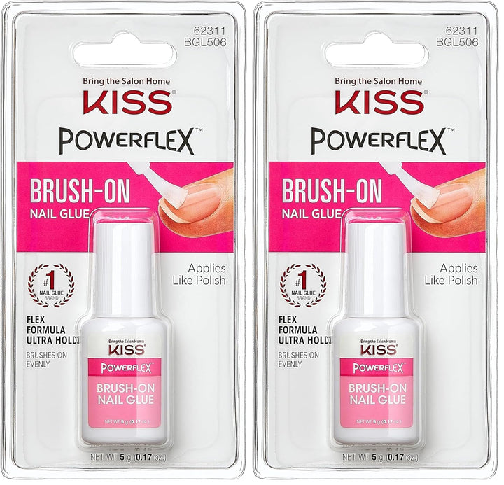 Powerflex Brush-On Nail Glue for Press on Nails, Ultra Hold Flex Formula Nail Adhesive, Includes One Bottle 5G (0.17 Oz.) with Twist-Off Cap & Brush Applicator