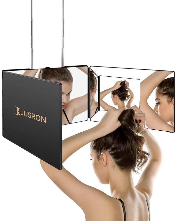 360 Viewing Angle Self Hair Cutting Mirror, Clear Anti-Fog HD Glass (Black without LED without Accessories)