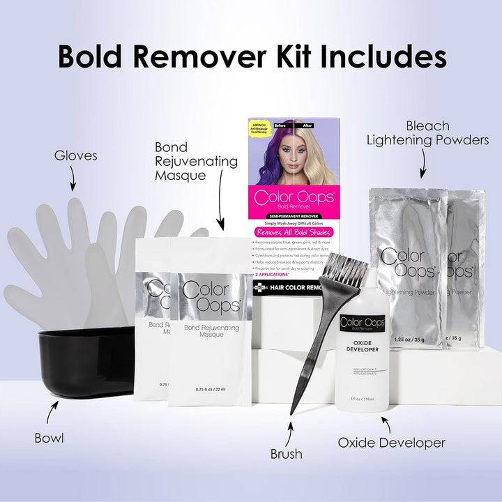 Bold Remover, 2 Applications, Hair Dye Remover Safely Removes Direct Dyes and Semi Permanent Hair Color, Recolor the Same Day, Vegan & Cruelty Free