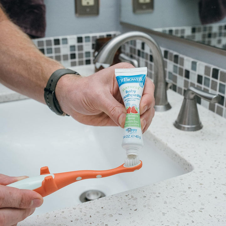 Toddler Toothbrush, Dinosaur, Green and Orange, 2-Pack