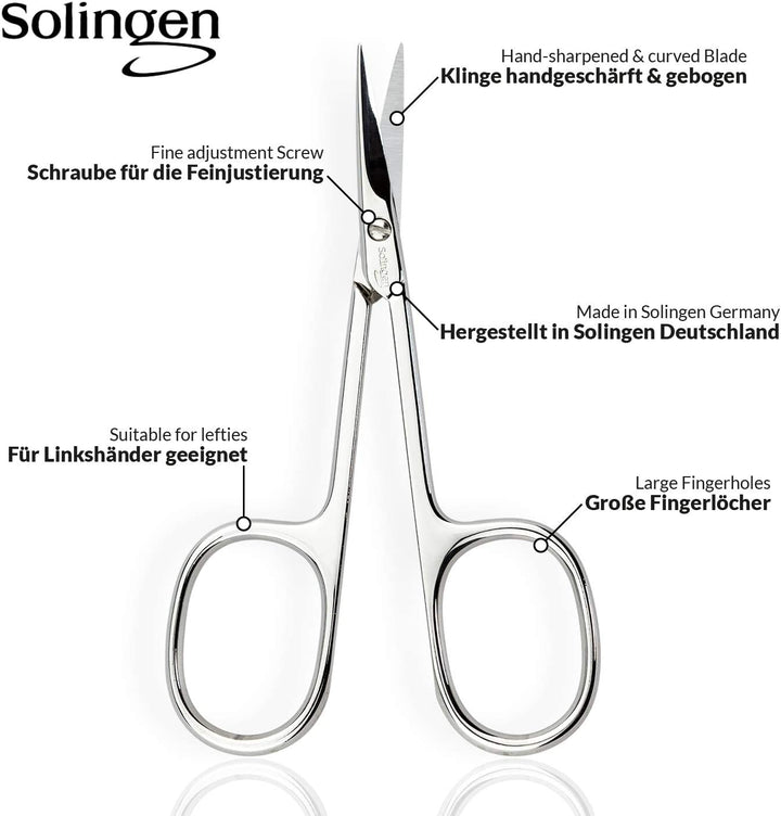 Solingen Curved Cuticle Scissors – Precision German Steel for Manicure & Pedicure, Eyebrow & Eyelash Grooming, Extra Sharp with Premium Storage Case