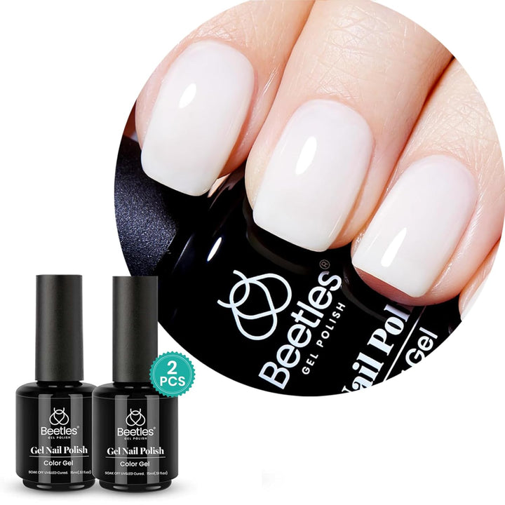Beetles White Gel Nail Polish Black Gel Polish Kit 2 Pcs 15Ml Black and White Polish French Nails Soak off Led Nails Art Manicure Salon Diy at Home