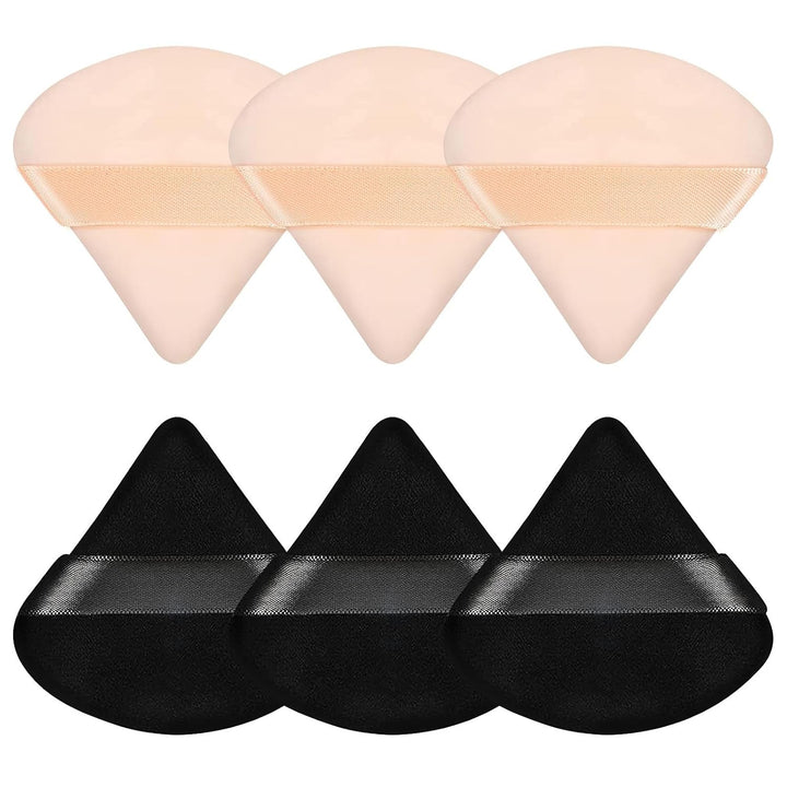 6 Pcs Powder Puff Face Soft Triangle Makeup Puff Velour Makeup Sponge Stocking Stuffers for Loose Powder (Black)